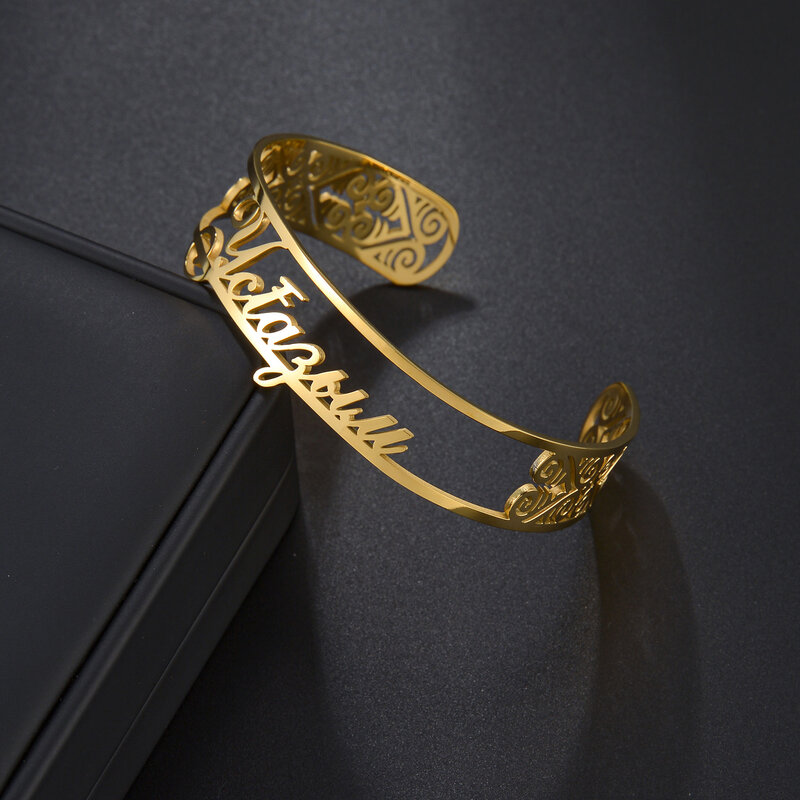 Atoztide spersonalizowane niestandardowe 10mm list bransoletka z imieniem dla kobiet mężczyzn ze stali nierdzewnej Hollow bransoletki biżuteria na urodziny prezent