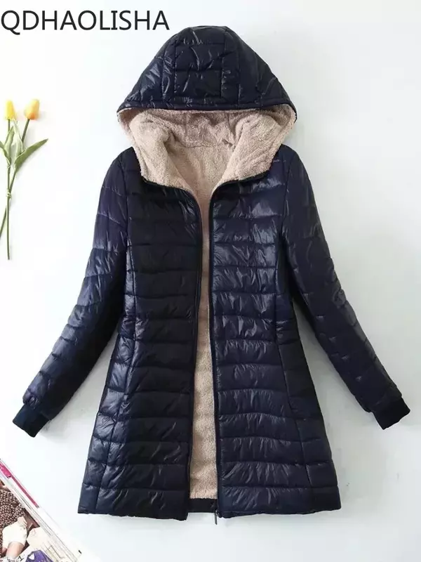 Kurtka damska ciepła z kapturem wąski bawełniany płaszcz na co dzień długie rękawy Oversized oversizes New in Korean Fashion odzież damska