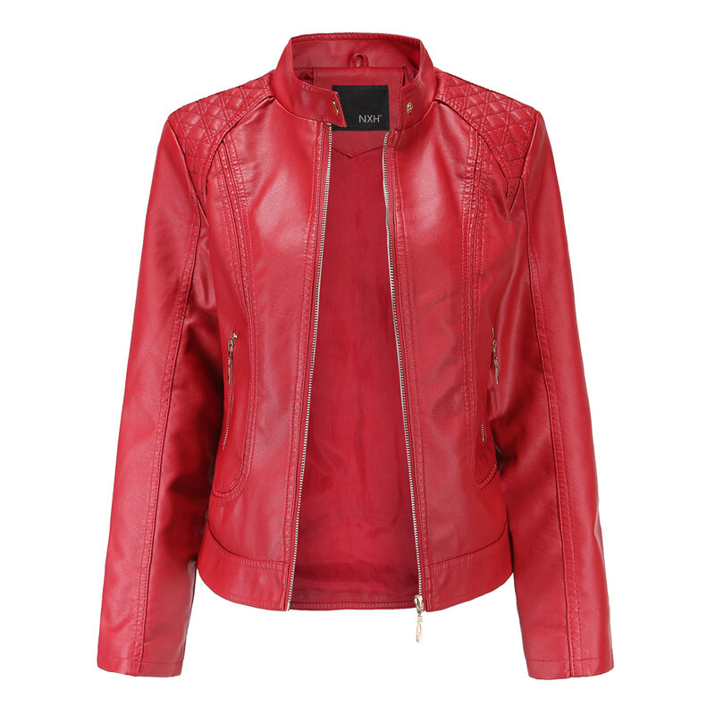 New spring and fall women's leather jacket big size collar PU leather women leather jacket women's leather jacket 4XL