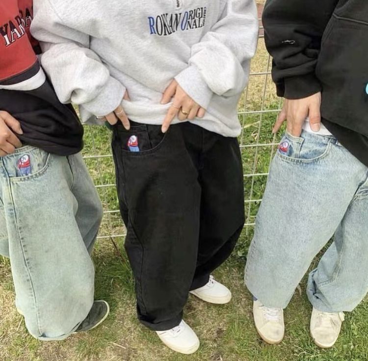 Skateboard Streetwear Big Boy Embroidery Baggy Blue for women Jeans Y2K Pattern Retro Couples Hip Hop Basketball Pants Clothing