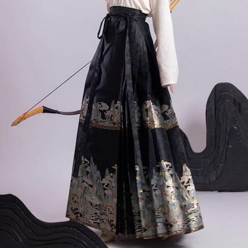Cardigan noir décontracté de style chinois universel, robe, jupe, longueur de visage de cheval, polyester, solide, document traditionnel, femmes