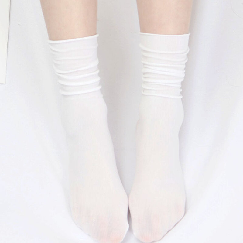 Kaus kaki empuk Jepang wanita, Kaos Kaki setengah tabung versi Korea panjang warna Solid pasang es musim semi dan panas