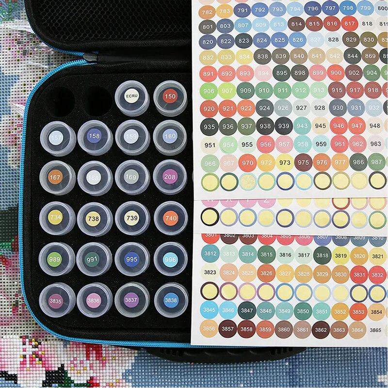 30PCS Drill Bottle Diamond Painting accessori DMC Full Color Label strumenti di carta contenitori di stoccaggio borsa Carry Case Mosaic Box