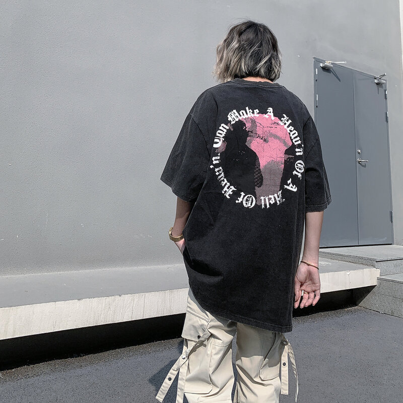 Хлопковая Винтажная футболка с надписью для мальчиков, потертая стирка, свободный тренд, Европейская и американская мода, с коротким рукавом