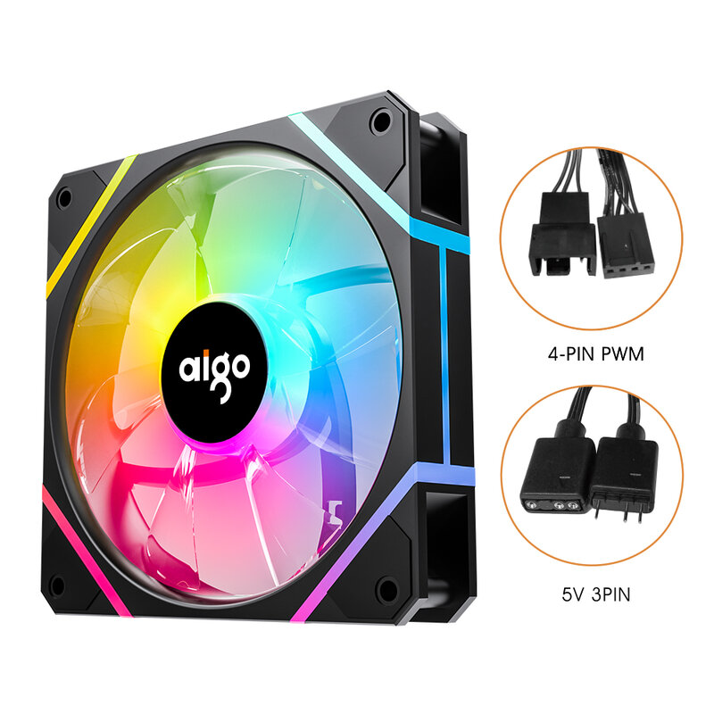 Aigo-am12pro rgb fã kit, 120mm, caixa do computador, refrigerador de água, 4pin, pwm, cpu, 3pin5v argb, 12cm