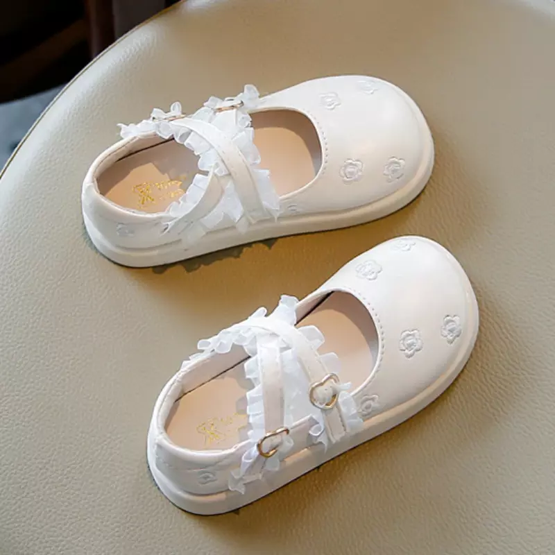 Children's Leather Shoes Lolita Style Girls Causal Princess Dress Shoes Fashion Solid Color Embroider Kids Party Mary Jane Shoes