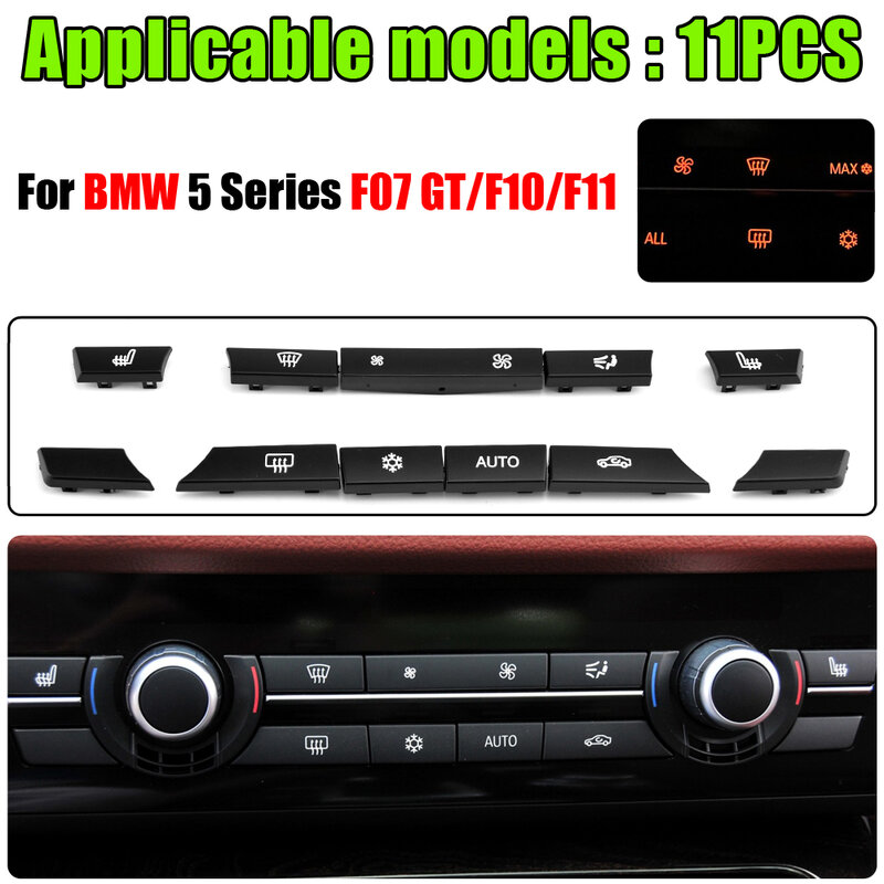 11/12/14pcs Dashboard Air Conditioner AC Button Heater Switch Cover For BMW 5 6 7 Series X5 X6 F10 F18 F06 F12 F01 F02 F15 F16