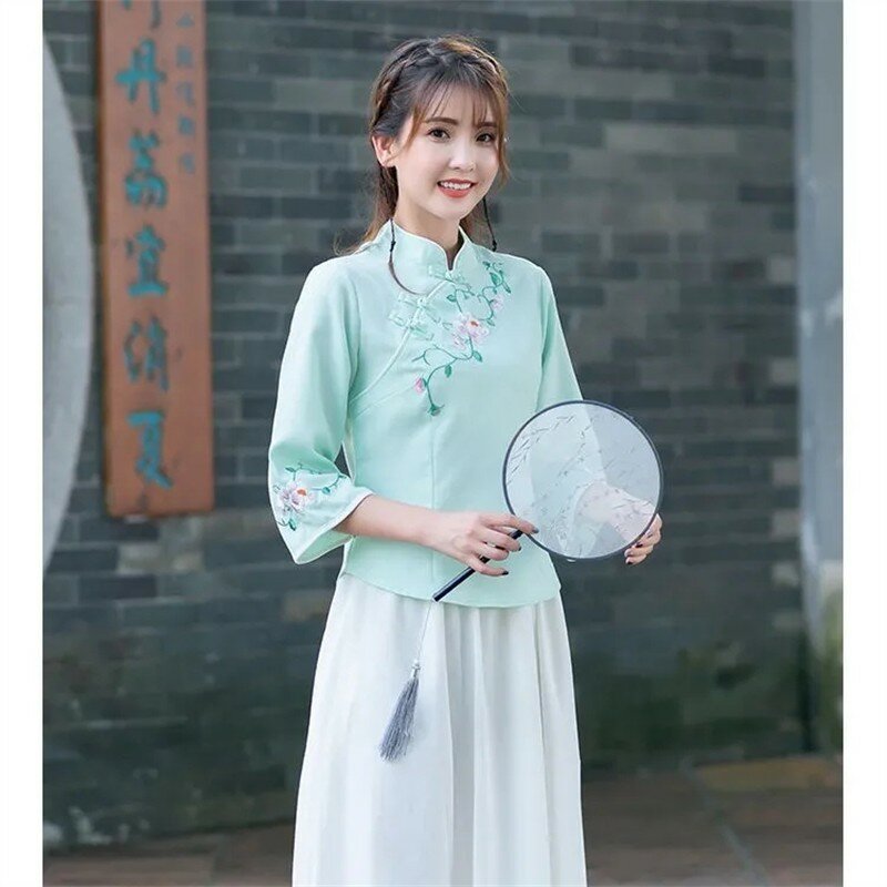 Tang Suit Cheongsams Vintage Ethnic Clothing Traditional Chinese Clothes Women Chinese Traditional Costume Female Embroidery Top