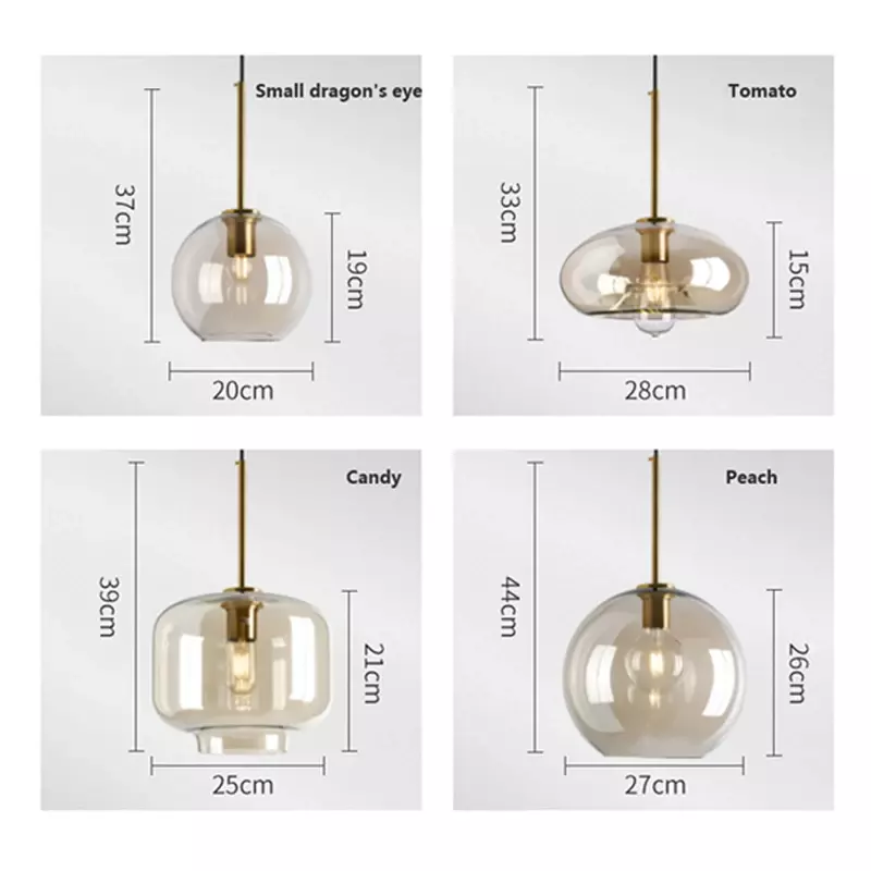 Lampu gantung loteng kaca kilau, Nordic Modern lampu liontin dekorasi industri perlengkapan lampu E27/E26 untuk lampu dapur restoran