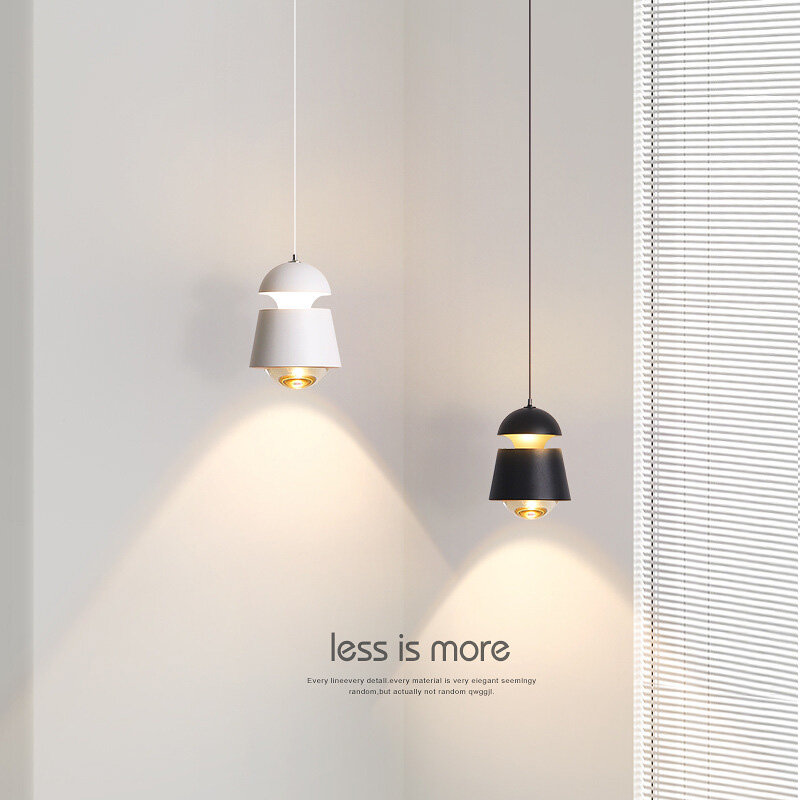 Design creativo moderno minimalista al comodino, camera, camera da letto, atmosfera a lunga linea, piccolo lampadario