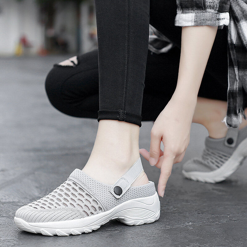 Женские сетчатые тапки STRONGSHEN, повседневные Нескользящие сандалии на платформе, дышащая Уличная обувь для прогулок