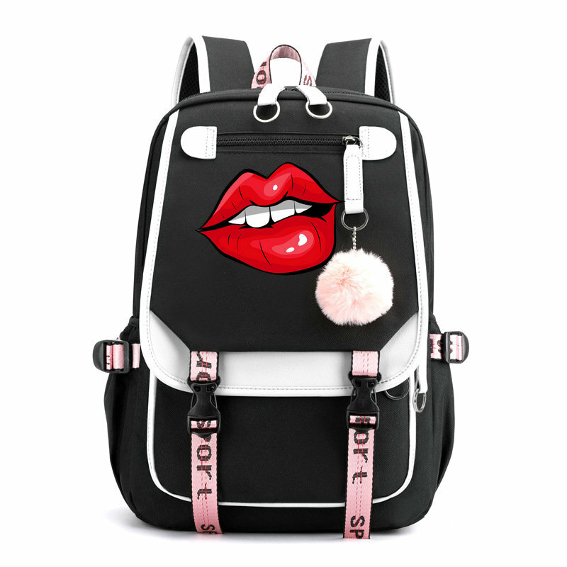 Osobowościowe usta Mochila Feminina plecak Usb ładujące torby szkolne nastoletnie chłopcy plecak do laptopa kobiety torby podróżne