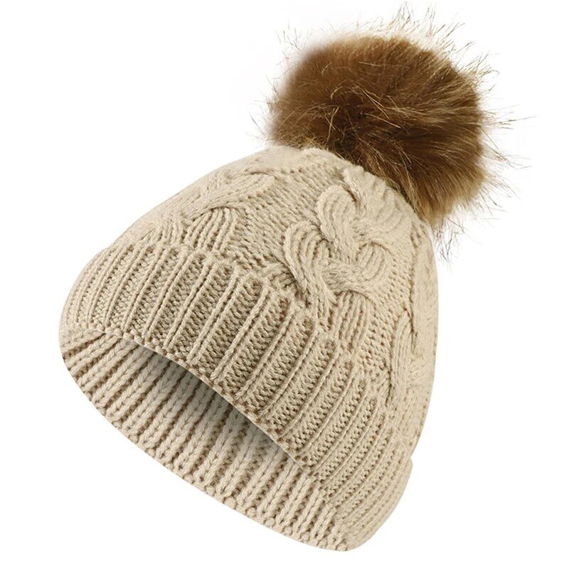 Bebê malha chapéu corchet acessórios da criança do inverno meninos menina macio quente elástico gorro com pom plush ball para casual diário