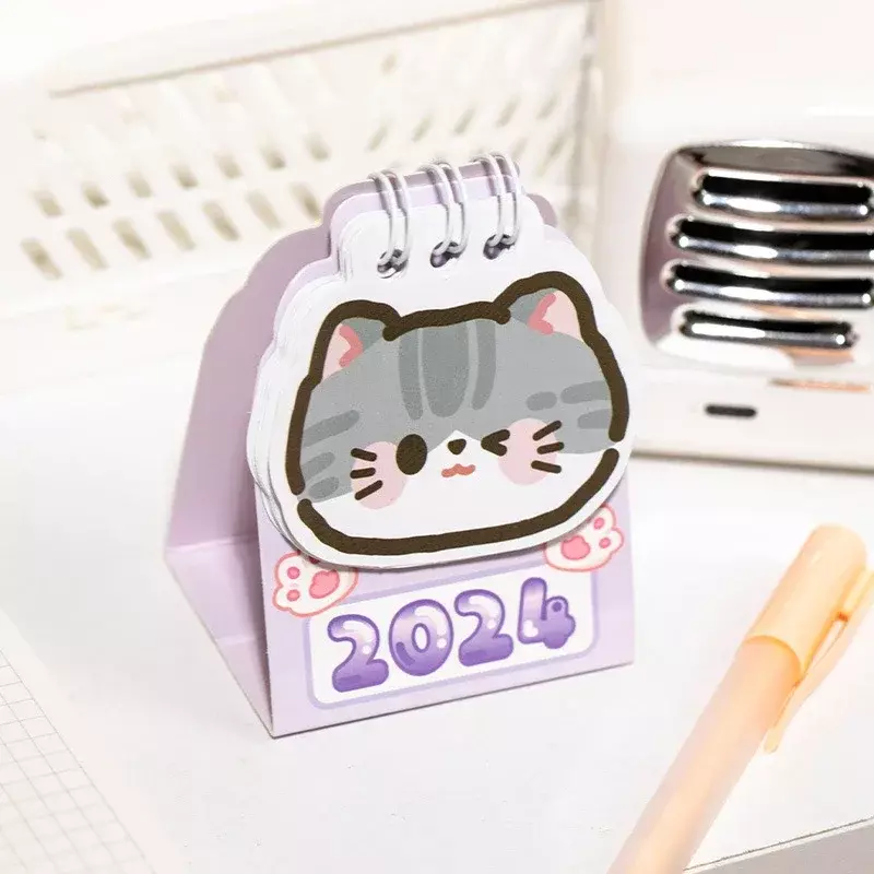 2024 Calendar Cute Cartoon Cats Desk Calendar Kawaii Mini Daily Planner Schedule To Do List Time Manegement Office Stationery
