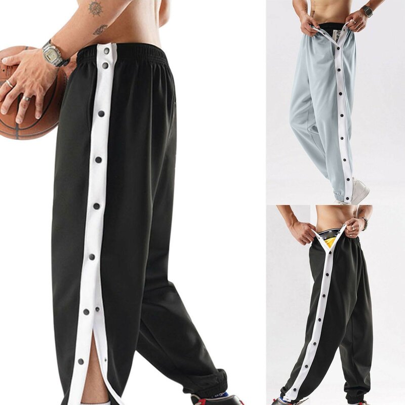 Men's Tear Pants Student Side Breasted Sports Casual Loose Legged Pants Full Open Button Basketball Pants Fashion Trousers