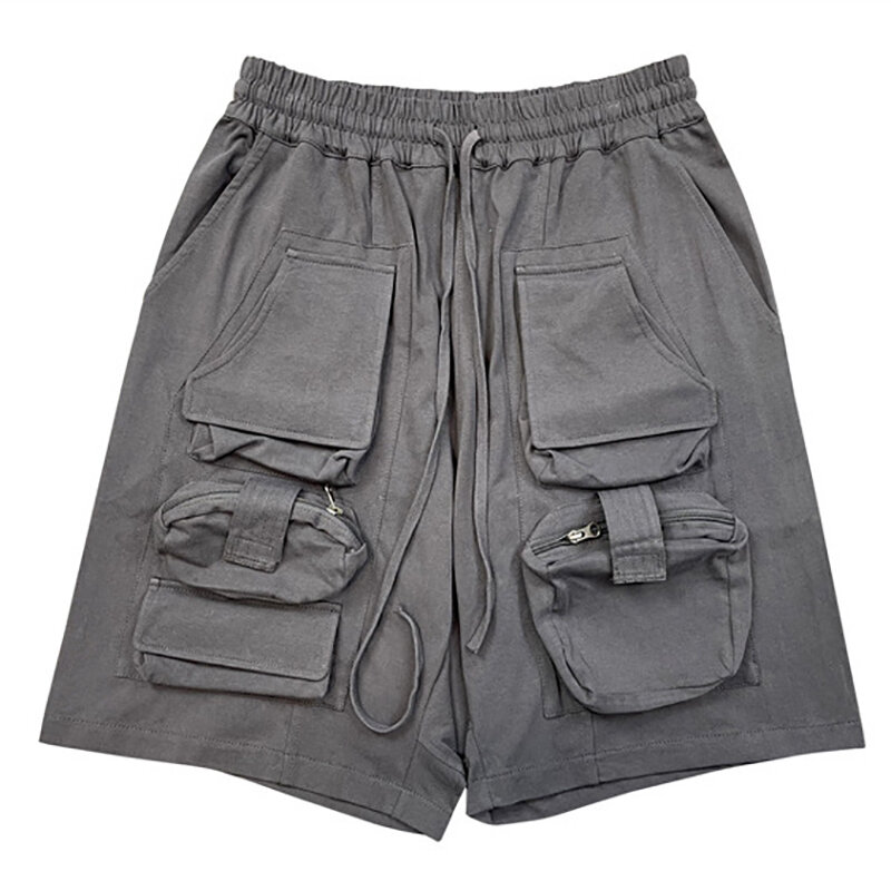Firmranch New Korean Fashion Retro High Street Casual Baggy Shorts For Men Elastic Waist Summer Multi-pocket Tactics Fifth Pants