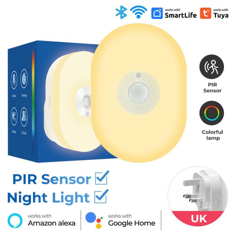 Wifi Tuya Smart Led Nachtlampje Pir Bewegingssensor Eu Us Uk Plug In Wandlamp Warm Wit Rgb Kamer App Stem Voor Alexa Home