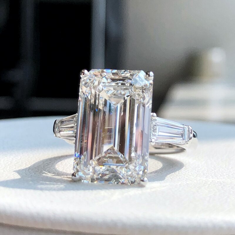 AJ2024 랩 다이아몬드 반지, 화이트 골드 랩 다이아몬드 주얼리, 에메랄드 모양, 10ct E 컬러, VS2, G18K