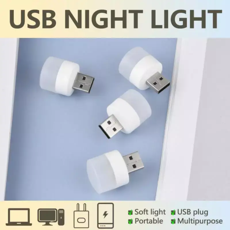 Lampe LED à prise USB pour ordinateur mobile, charge d'alimentation, lampes de petit livre, protection des yeux, lampe de lecture, petites veilleuses rondes