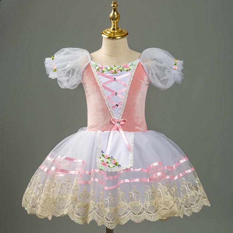 Tutú de Ballet profesional para adultos y niños, vestido de tutú de Ballet de flores, leotardo rosa, vestido de bailarina