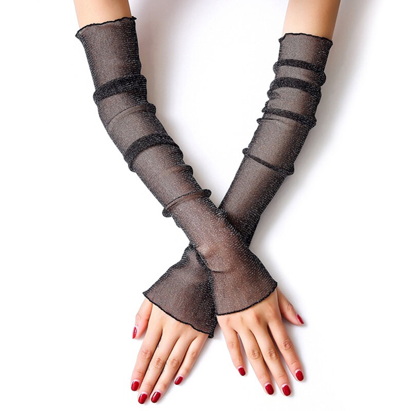 Women Summer Thin Mesh Resistant Thin Sleeved Female Ice Silk Gloves Sleeve Driving Sun Protection Women Long Arm Glove