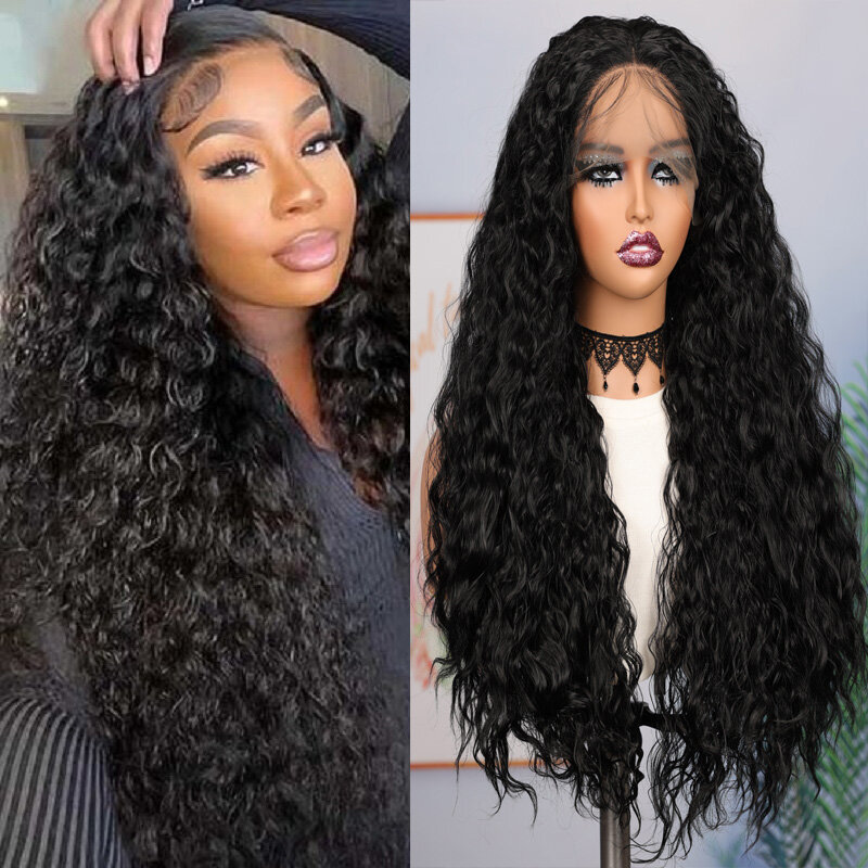 180Density Soft Glueless  26“Long Kinky Curly Lace Front Wig For Black Women BabyHair Black Preplucked Heat Resistant Daily Wig
