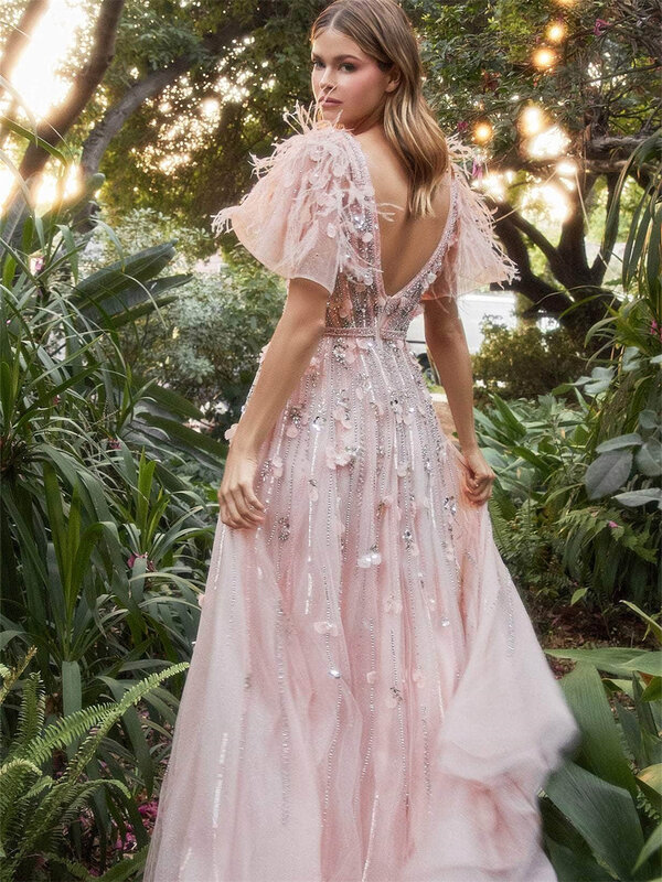 Stilvolle Kurzarm Abendkleider 2024 sexy tiefes V-Ausschnitt boden langes Kleid elegant bedruckte Party kleider vestidos de novia