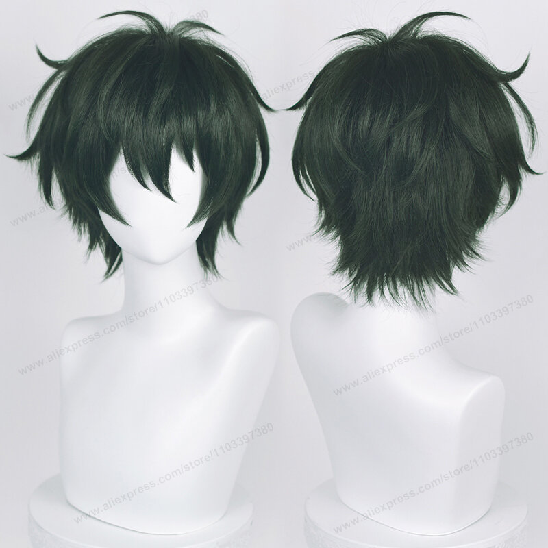 Парик для косплея аниме ES Mika Kagehira, термостойкие волосы из темно-зеленых волос, с шапочкой