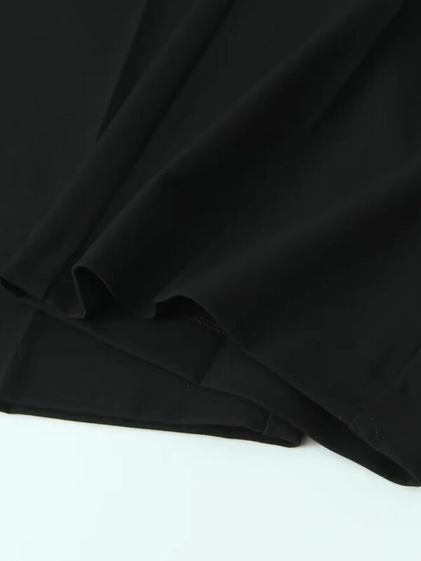 TRAF-Calça casual reta feminina, calça larga larga larga, calça preta básica, cintura de cordão, outono, 2024
