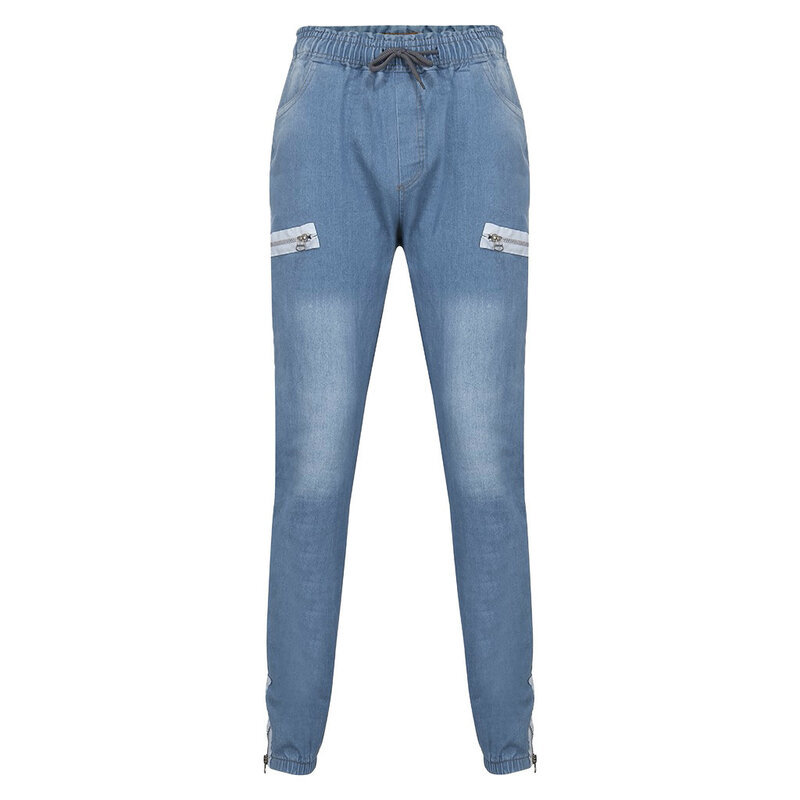 Herren Mode lässige Jeans hose reine Farbe Jeans mit Reiß verschluss tasche lässig Slim Fit Kordel zug elastische Taille Streetwear Hose