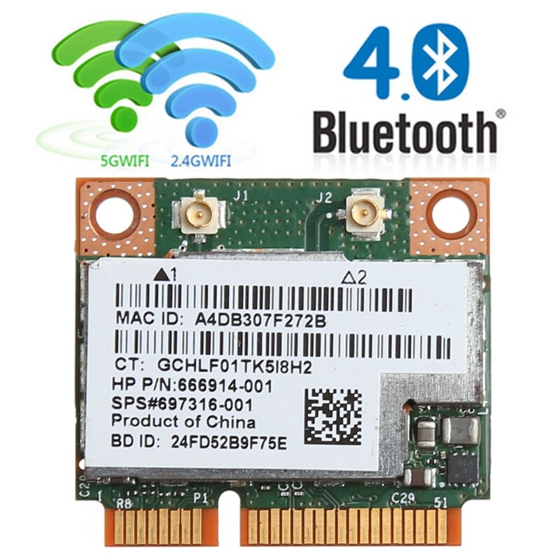 Banda Dual 2,4 + 5G 300M 802.11a/b/g/n WiFi Bluetooth 4,0 tarjeta inalámbrica media Mini PCI-E para HP BCM943228HMB SPS 718451-001