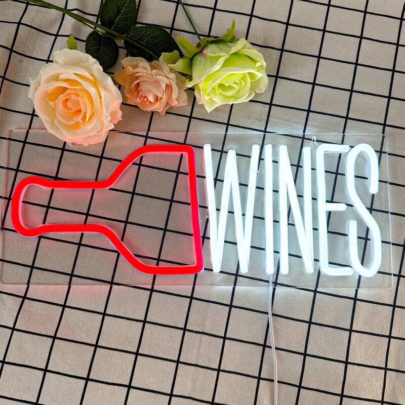 Wines Neon Sign LED Lights Creative Design Logo Bottle Letter Make Up Room Decoration For Party Coffee Home Bar Shop Wall Lamp