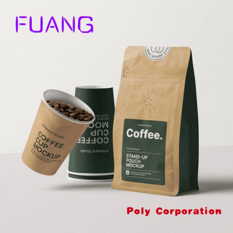 Custom  Biodegradable Compostable 250Gr Tin Tie Flat Bottom Coffee Kraft Paper Pouch Packaging Tea Coffee Bag With Valve To Pack