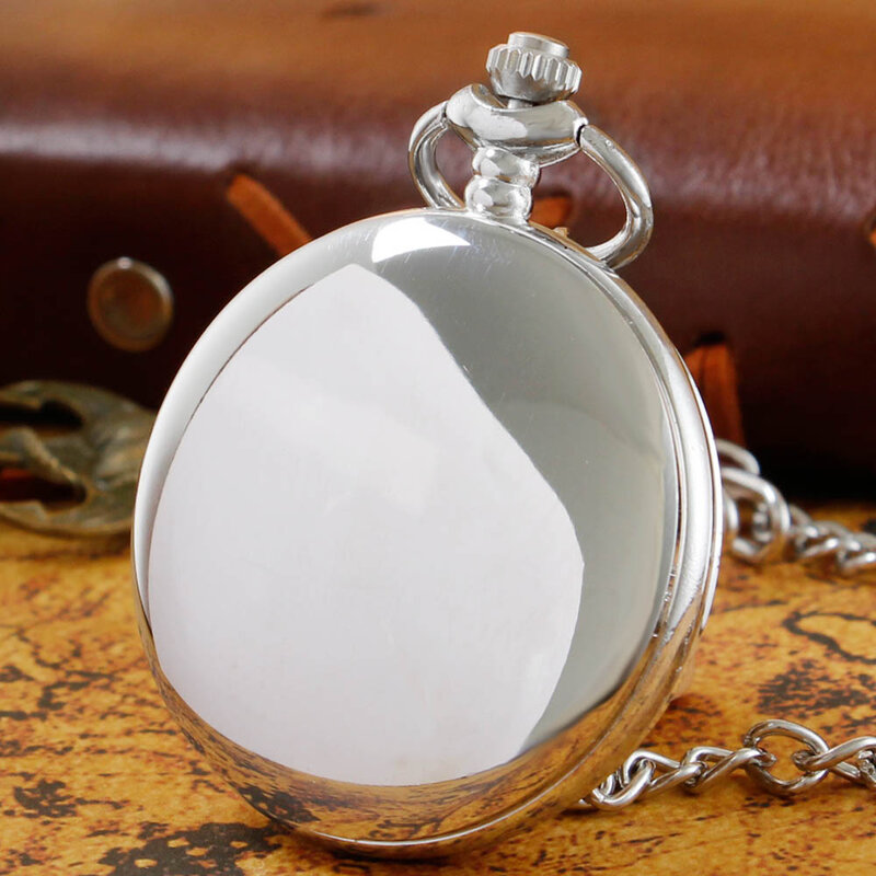 2023 srebrno-biały nowa gorąca wyprzedaż Retro męska steampunkowa gładka powierzchnia łańcuszek z wisiorem klasyczny zegarek kieszonkowy