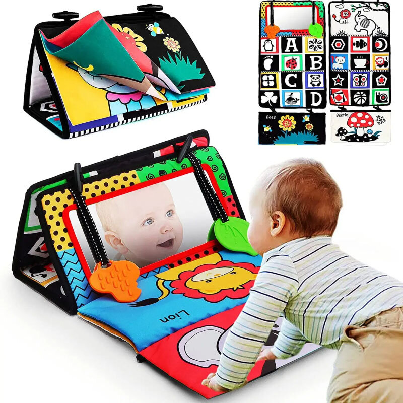 Black And White Baby Floor Mirror Tummy Time Sensory Baby Toys 6 12 months Toys For Babies Montessori Development Crawl Toys