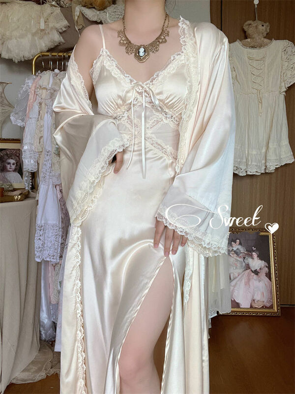 InjSexy-Robe longue fendue à bretelles pour femmes, robe en dentelle patchwork, mode coréenne décontractée, col en V élégant, automne 2022