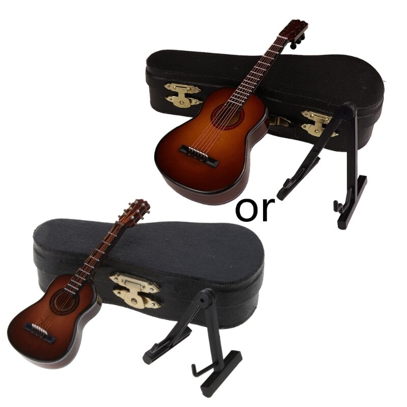 Model gitary prezent urodzinowy drewno Mini instrument dekoracje rekwizyty fotograficzne noworodka rustykalna drewniana gitara