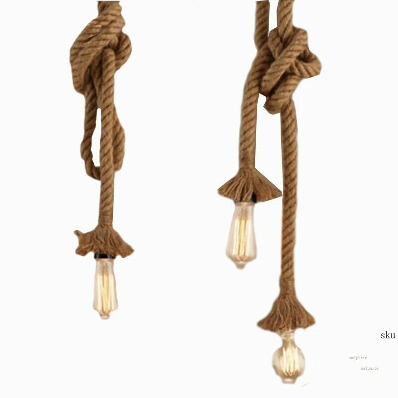 Lâmpada pendente da corda do cânhamo do vintage americano, decoração industrial do restaurante bar café, luzes tecidos à mão, luminárias