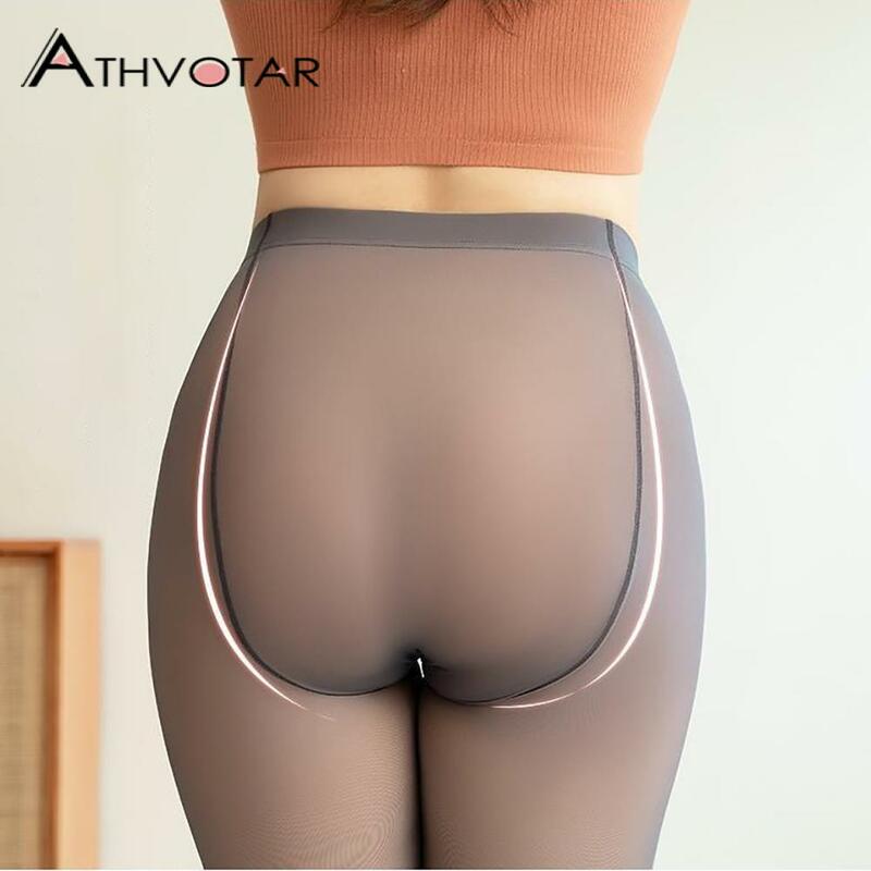 ATHVOTAR-Meia-calça de lã quente para mulheres, meias translúcidas falsas, plus size, térmica, tamanho grande, elástica, sexy push up, inverno