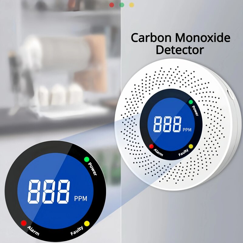 Detektor karbon monoksida, pendeteksi baterai CO suara Alarm dan cahaya karbon monoksida dengan tampilan LCD