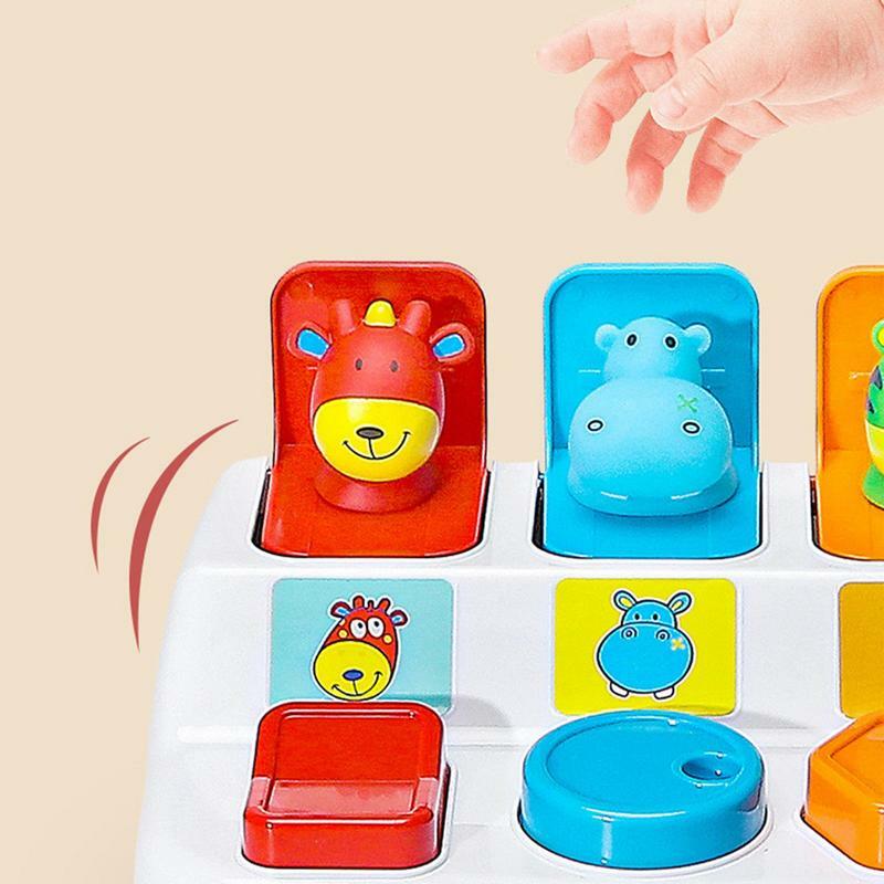 Simpatico cartone animato a forma di animale Peekaboos Poping-Up giocattolo interattivo centro di attività per la prima educazione giocattolo sensoriale Montessori con musica