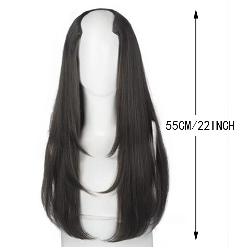 MSTN wig sintetik wanita, rambut panjang ekstra panjang ekstensi rambut berlapis bagian atas kepala meningkatkan rambut