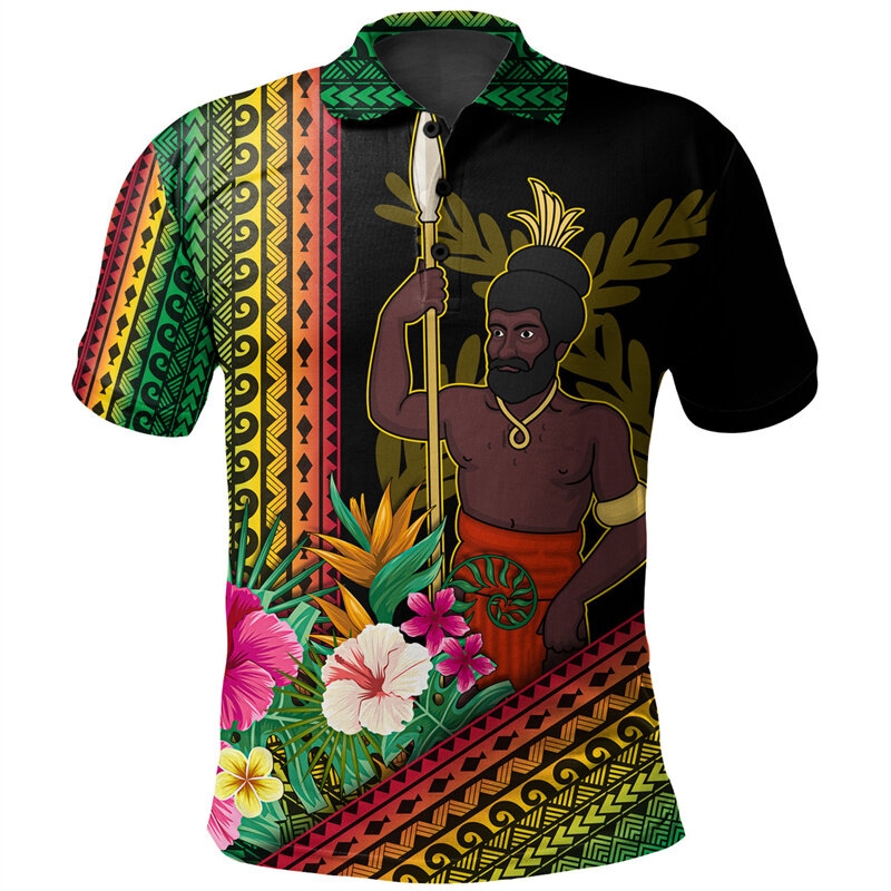 Vanuatu Pattern Polo Shirt For Men Kids Hawaiian 3D Printed Polynesian POLO Shirts Casual Loose Button Tees Summer Short Sleeves