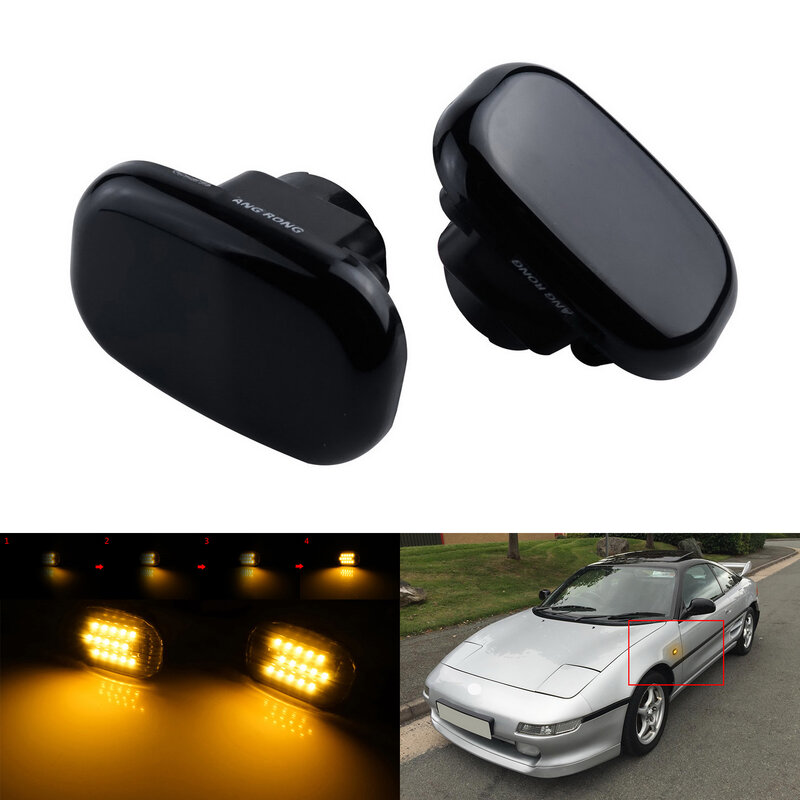 2x Black Lens Sequential Amber LED Side Marker Light For 1994-2006 Toyota Celica
