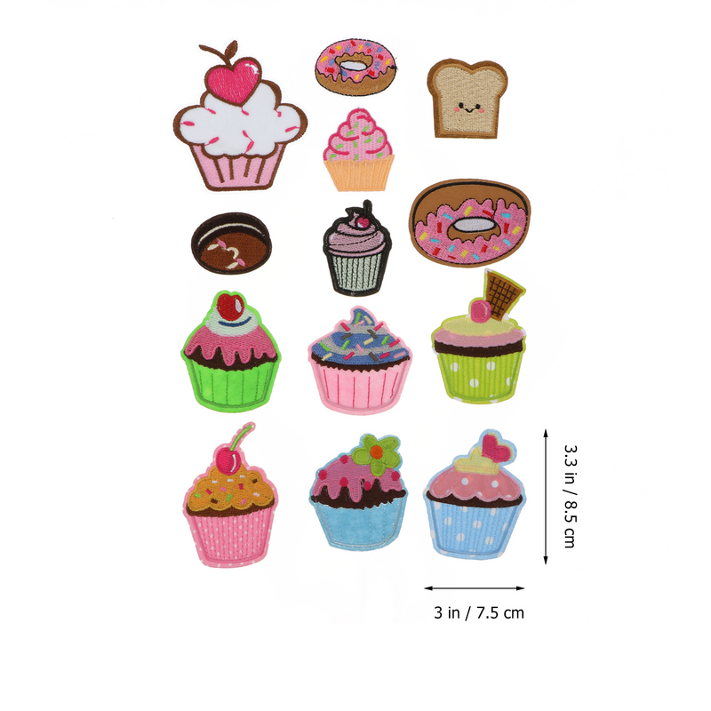13 Stück Näh zubehör Kuchen Stoff Aufkleber Cupcake Patch Eisen Patches Stickerei Abzeichen DIY