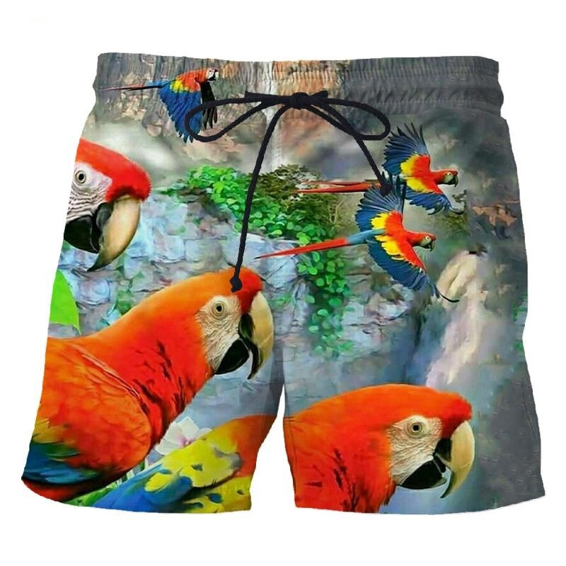 Шорты мужские пляжные с 3D-принтом птиц и попугаев, модные летние короткие штаны для мальчиков и девочек, свободные шорты для плавания, одежда, 2023
