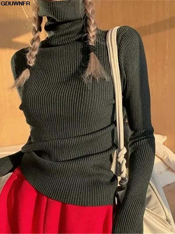 Женский мягкий кашемировый свитер, базовый вязаный пуловер с высоким воротником, Осень-зима 2023