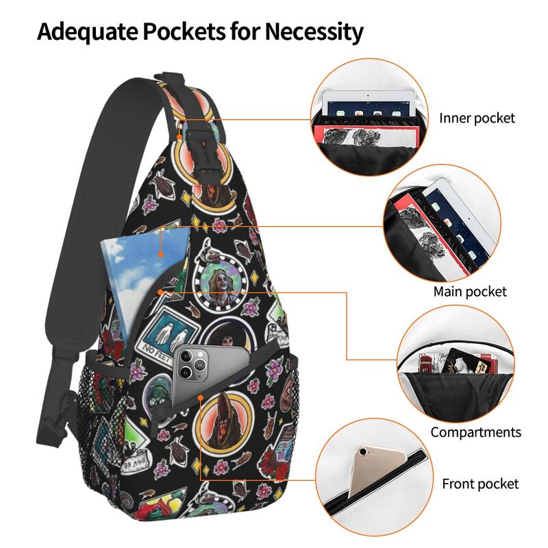 Beetlejuice Gang Crossbody Sling Bag Small Chest Bag Shoulder Backpack Daypack for Travel Hiking Camping Satchel