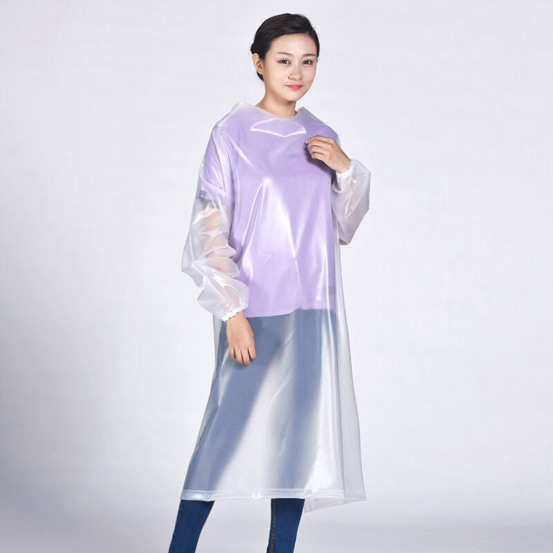 Impermeável transparente clara Design Raincoat, o pescoço, manga comprida, avental impermeável, 1.3m comprimento