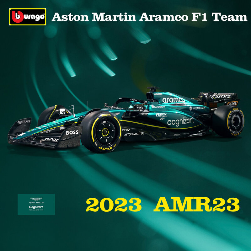 Bburago 1:43 F1 Aston Martin Aramco F1 Team AMR23 2023 #14 Alonso #18 Stroll Alloy Car Die Cast Model Toy Collectible